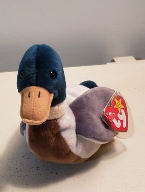 TY Plush Mallard Duck Jake 1998 Stuffed Animal - Blue, Gray, Brown